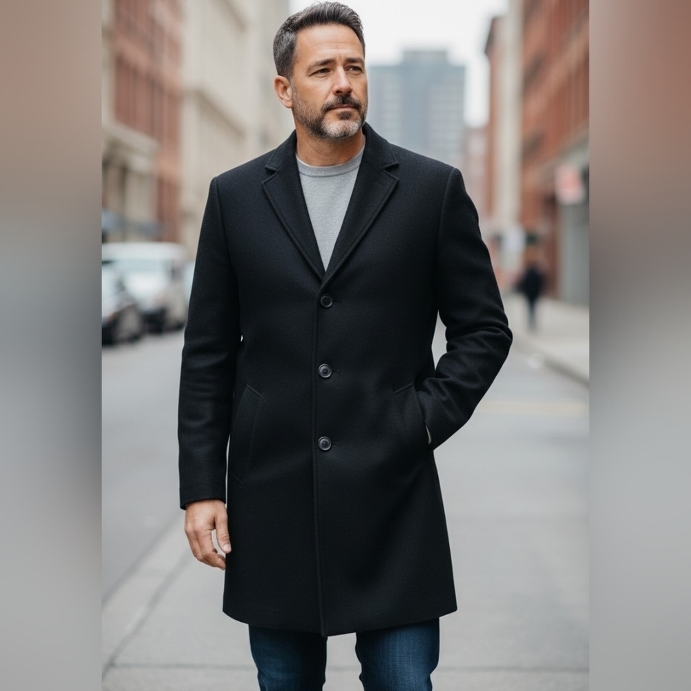 Vintage Barclay Wool-Blend Black Overcoat–Made in USA–Structured Heritage.LG